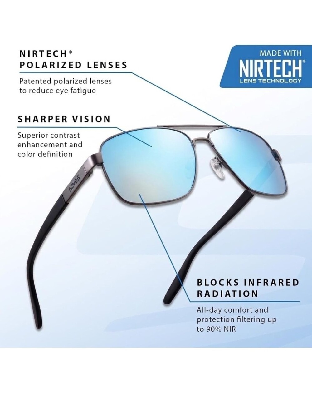 NIB NINES Delta Polarized NIRTECH Protection Aviator Sunglasses UV Sun Glasses